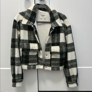 Abercrombie & Fitch Green and White Plaid Teddy Jacket
